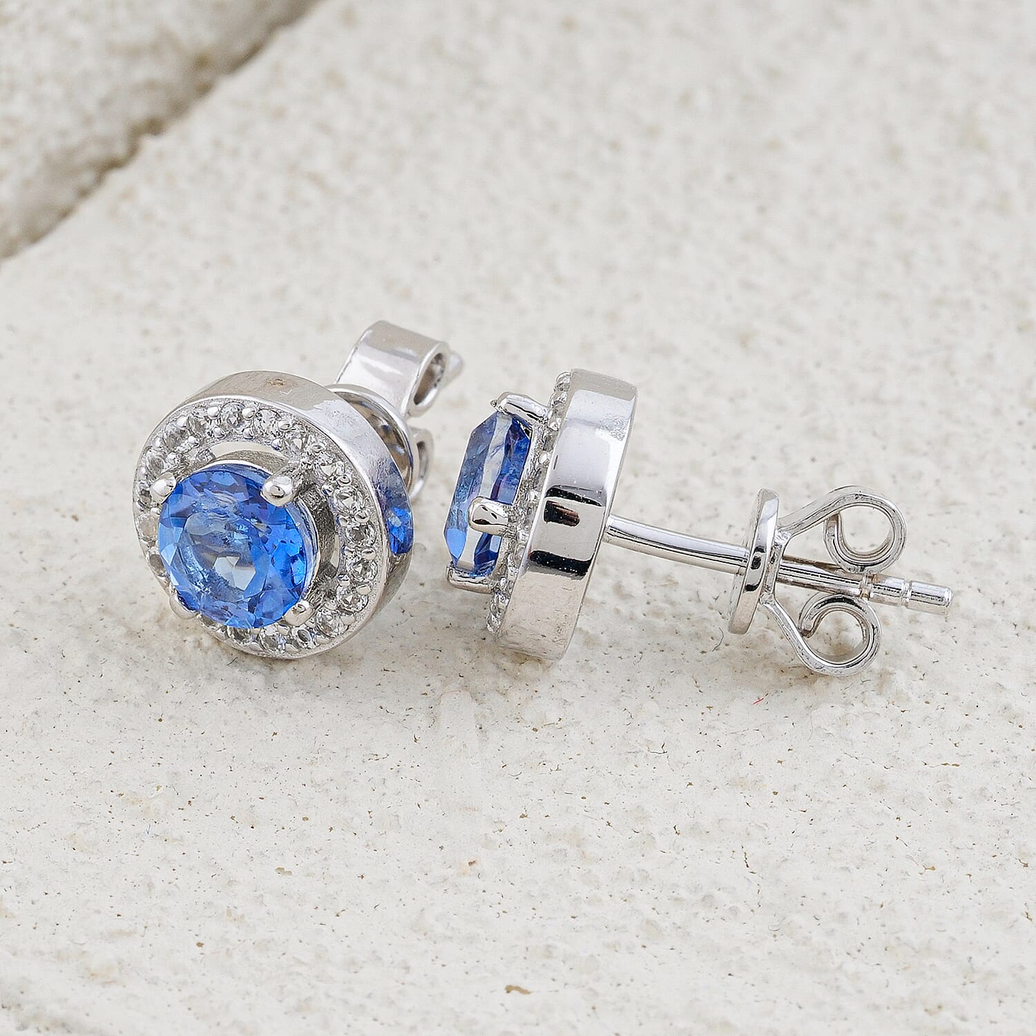 Odyssey Tanzanite Quartz and White Corundum 1.90 ctw Earrings in Rhodium Over Sterling Silver