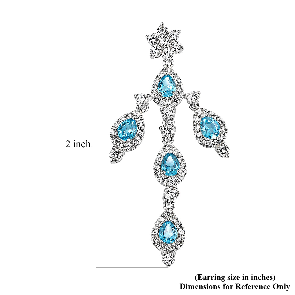 Swiss Blue Topaz and White Corundum 3.10 ctw Earrings in Rhodium Over Sterling Silver image number 4
