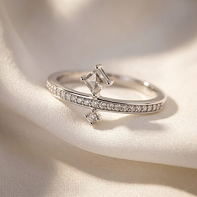 Princess Cut Montezuma Prasiolite and White Corundum 0.20 ctw Ring in Rhodium Over Sterling Silver (Size 6.0)