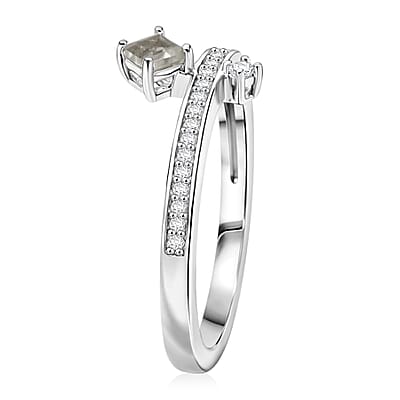 Princess Cut Montezuma Prasiolite and White Corundum 0.20 ctw Ring in Rhodium Over Sterling Silver (Size 6.0)