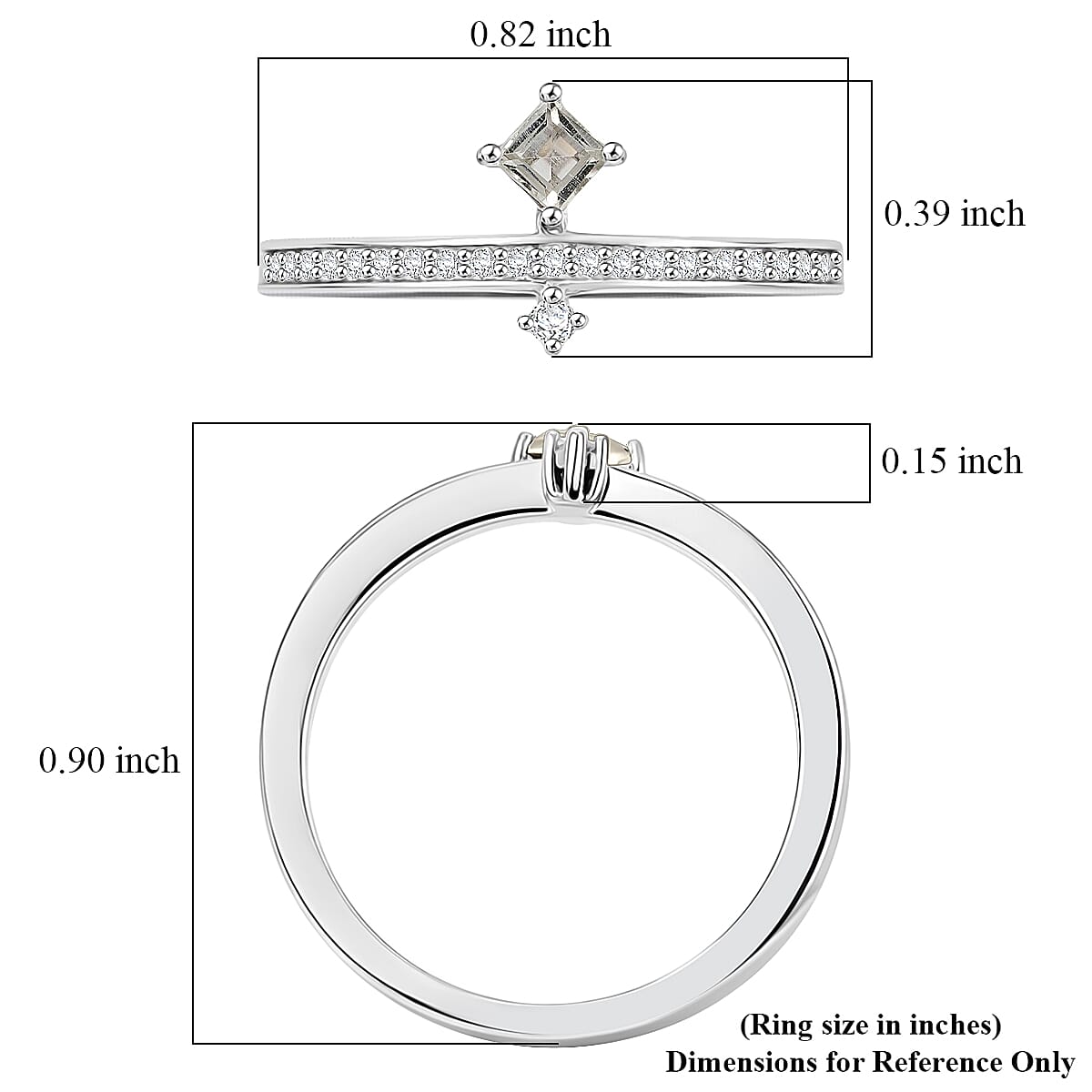 Princess Cut Montezuma Prasiolite and White Corundum 0.20 ctw Ring in Rhodium Over Sterling Silver (Size 6.0)