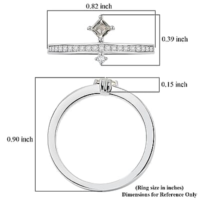 Princess Cut Montezuma Prasiolite and White Corundum 0.20 ctw Ring in Rhodium Over Sterling Silver (Size 6.0)