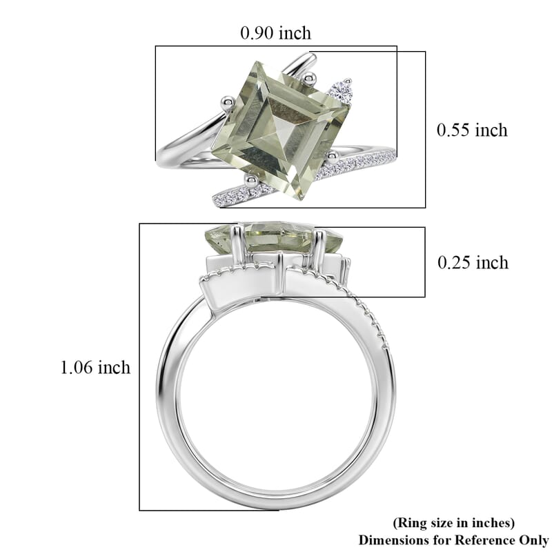 Princess Cut Montezuma Prasiolite and White Corundum 3.70 ctw Ring in Rhodium Over Sterling Silver (Size 6.0)