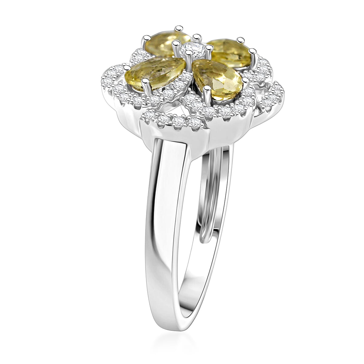 Lemon Quartz and White Corundum 0.85 ctw Ring in Rhodium Over Sterling Silver (Size 6.0) image number 3
