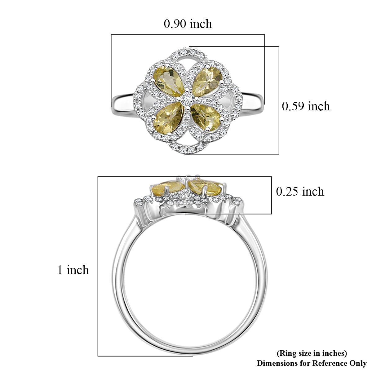 Lemon Quartz and White Corundum 0.85 ctw Ring in Rhodium Over Sterling Silver (Size 6.0) image number 5