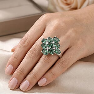 Green Quartz and White Corundum 6.30 ctw Ring in Rhodium Over Sterling Silver (Size 6.0)