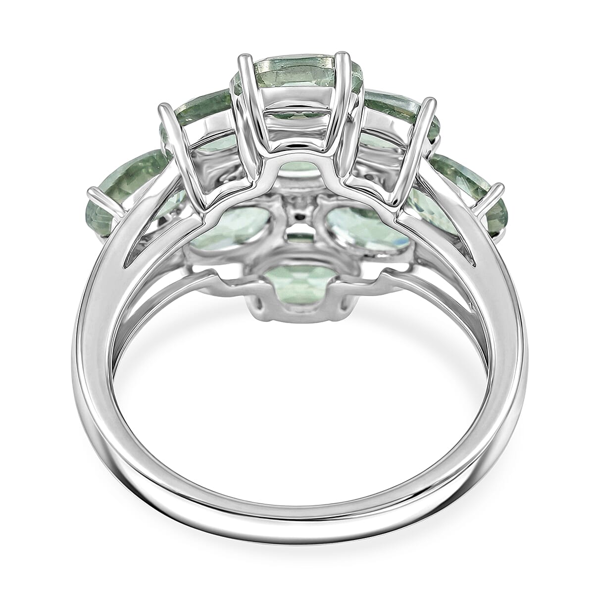 Green Quartz and White Corundum 6.30 ctw Ring in Rhodium Over Sterling Silver (Size 6.0) image number 4