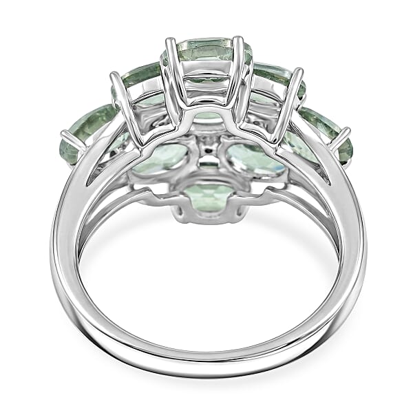 Green Quartz and White Corundum 6.30 ctw Ring in Rhodium Over Sterling Silver (Size 6.0)