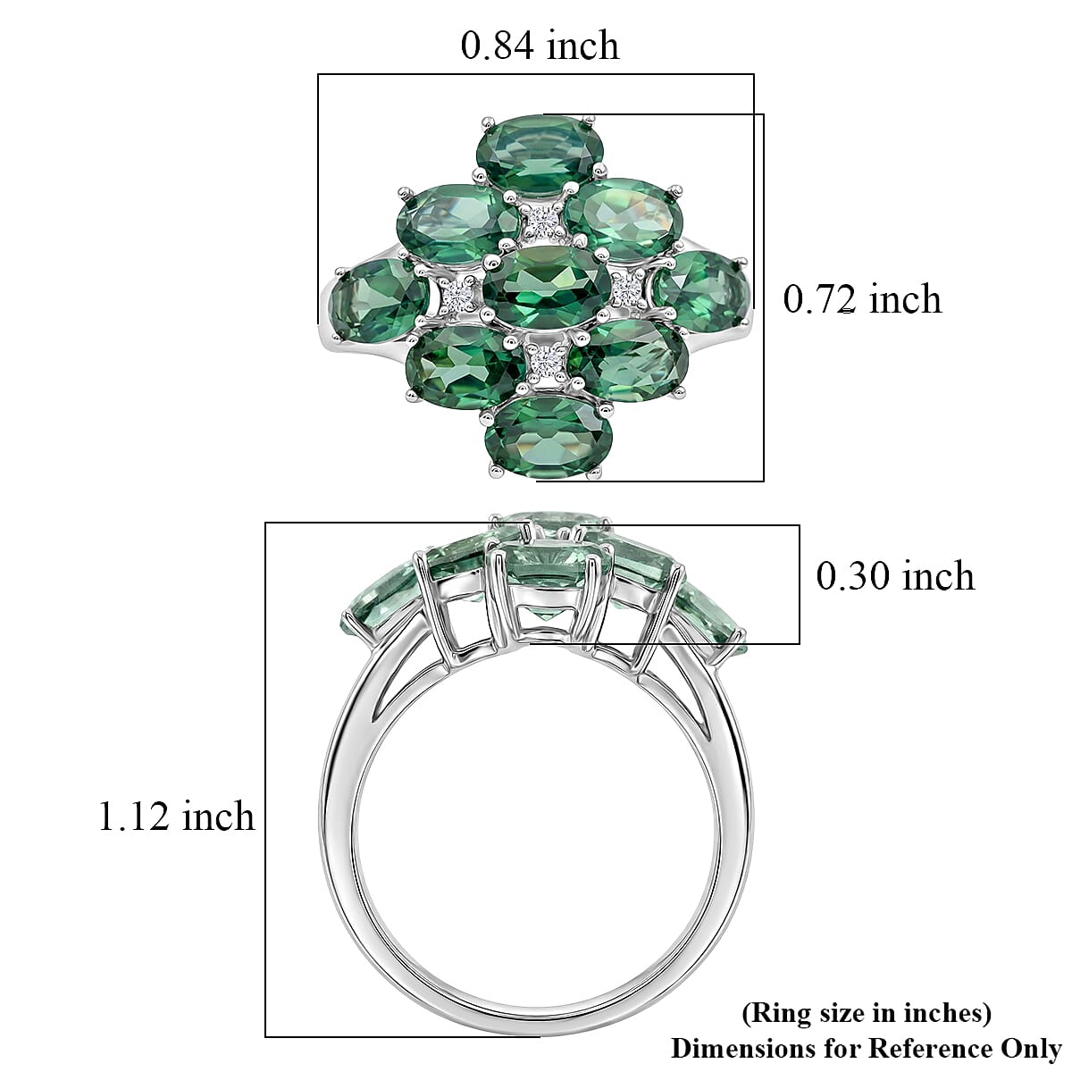 Green Quartz and White Corundum 6.30 ctw Ring in Rhodium Over Sterling Silver (Size 6.0) image number 5