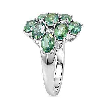 Green Quartz and White Corundum 6.30 ctw Ring in Rhodium Over Sterling Silver (Size 8.0)
