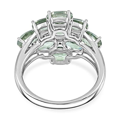 Green Quartz and White Corundum 6.30 ctw Ring in Rhodium Over Sterling Silver (Size 8.0)