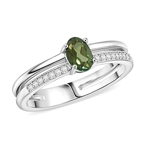Green Quartz and White Corundum 0.60 ctw Ring in Rhodium Over Sterling Silver (Size 6.0)