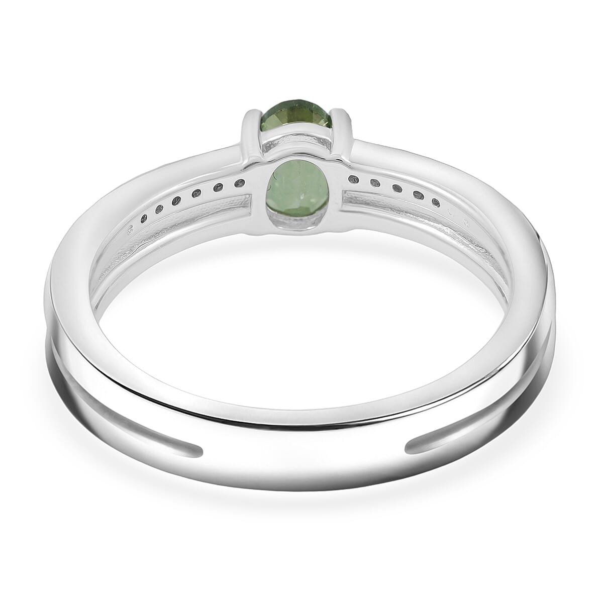Green Quartz and White Corundum 0.60 ctw Ring in Rhodium Over Sterling Silver (Size 6.0) image number 4