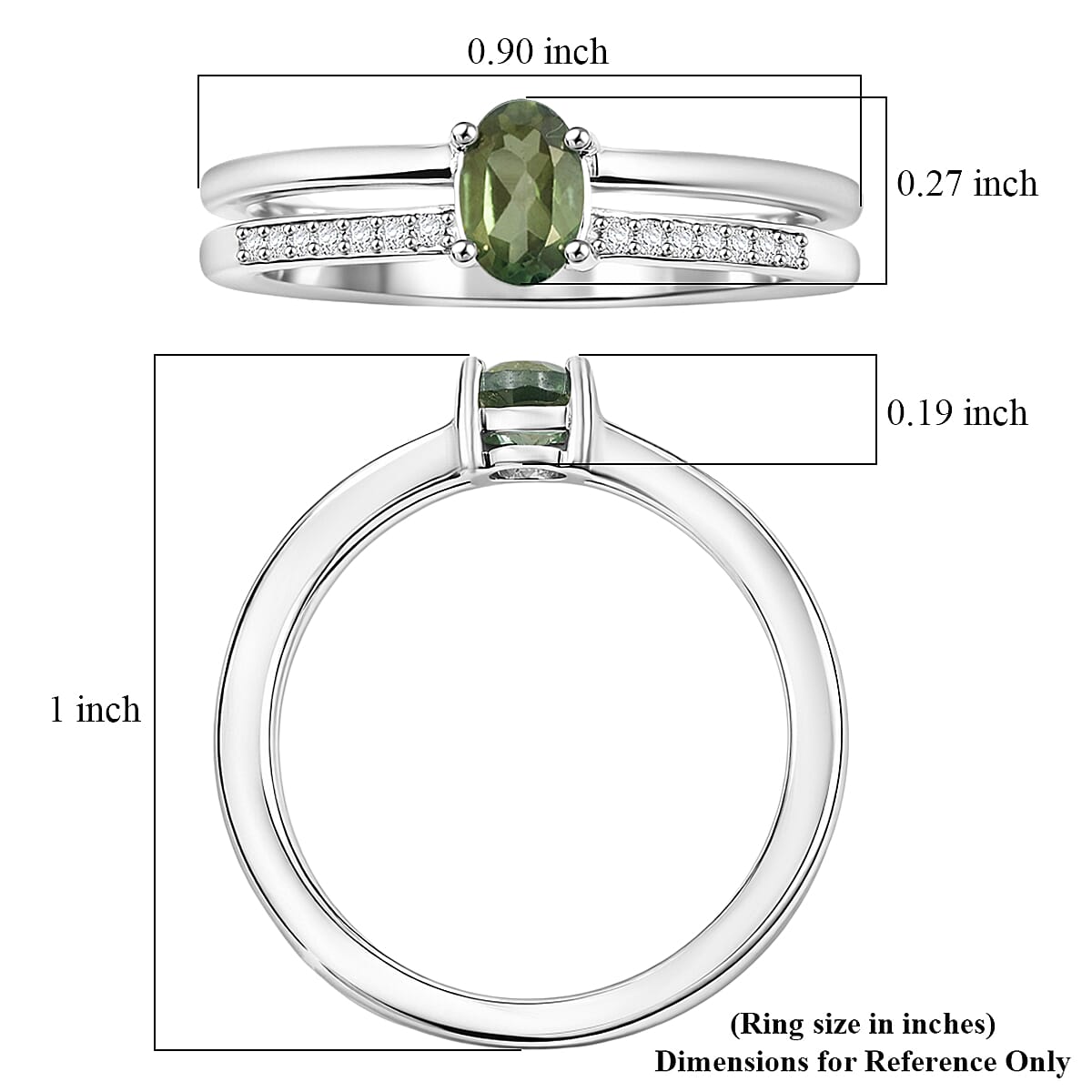 Green Quartz and White Corundum 0.60 ctw Ring in Rhodium Over Sterling Silver (Size 6.0) image number 5