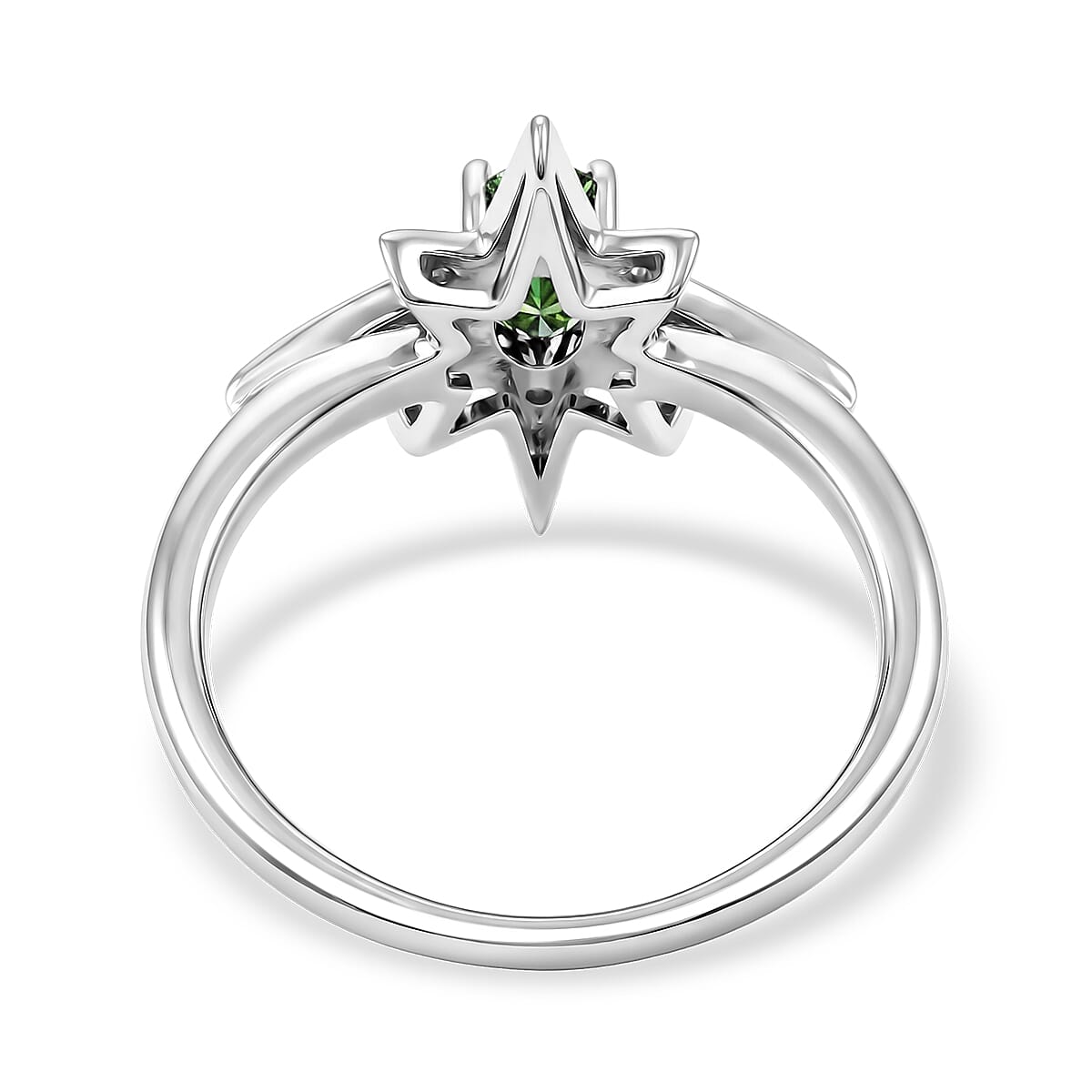 Chrome Diopside and White Corundum 0.65 ctw Ring in Rhodium Over Sterling Silver (Size 6.0)
