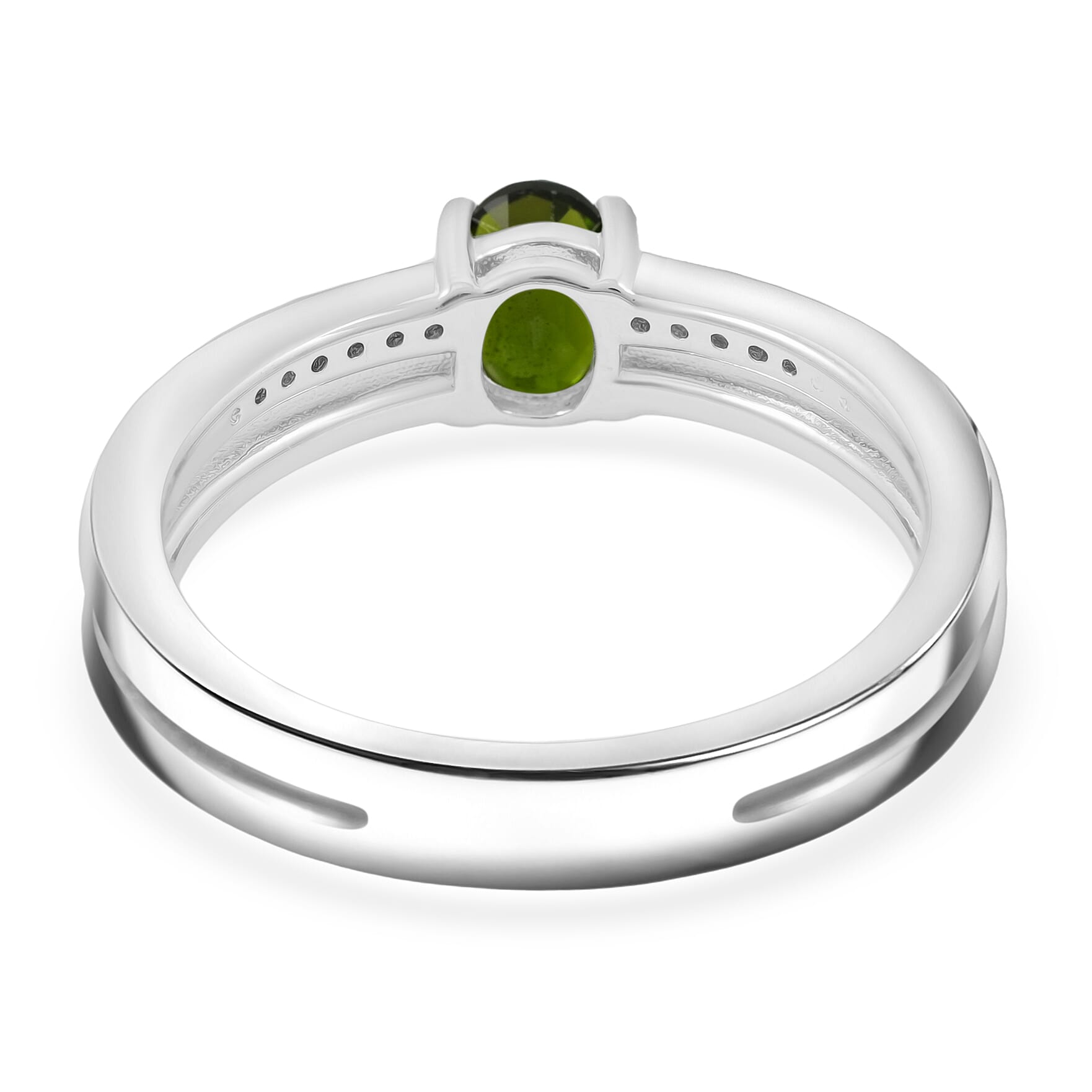 Green Quartz and White Corundum 0.65 ctw Ring in Rhodium Over Sterling Silver (Size 6.0)
