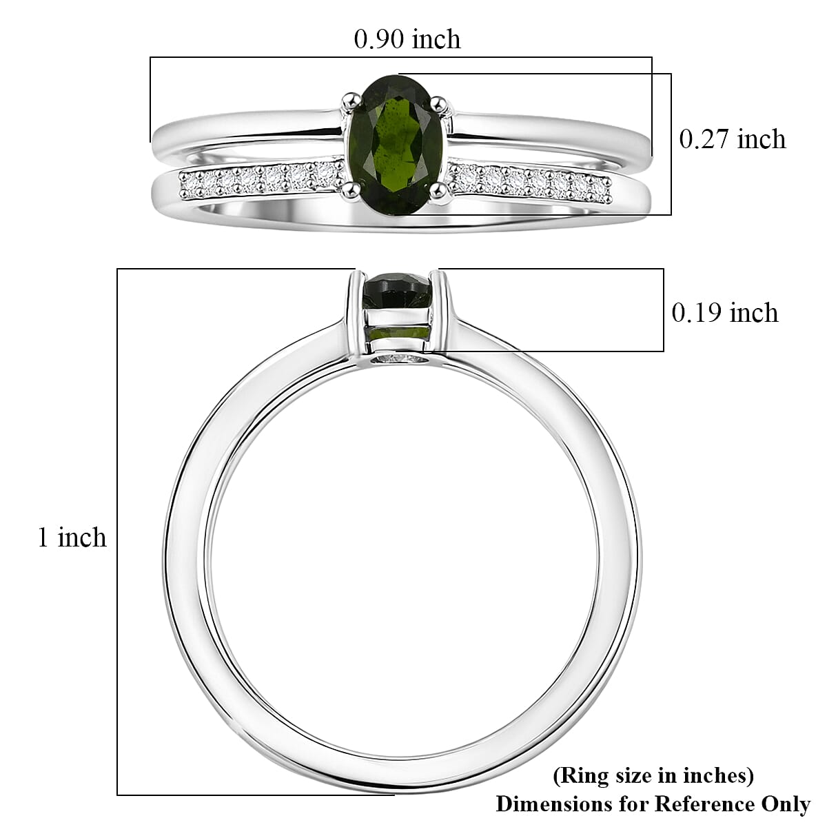 Green Quartz and White Corundum 0.65 ctw Ring in Rhodium Over Sterling Silver (Size 6.0)