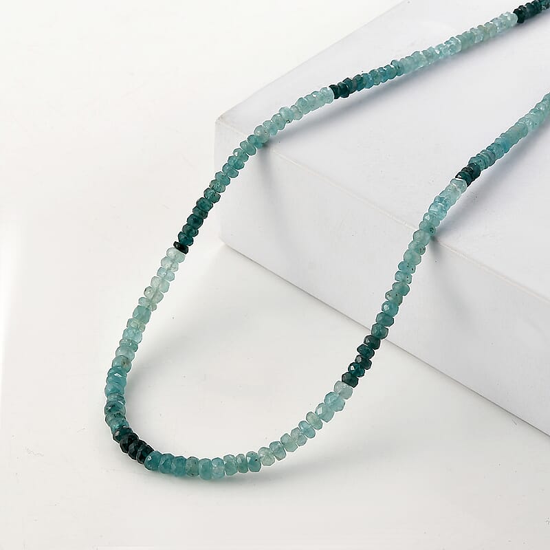 D'Joy AAA Grandidierite 55.00 ctw Beaded Necklace in Rhodium Over Sterling Silver 18-20 Inches