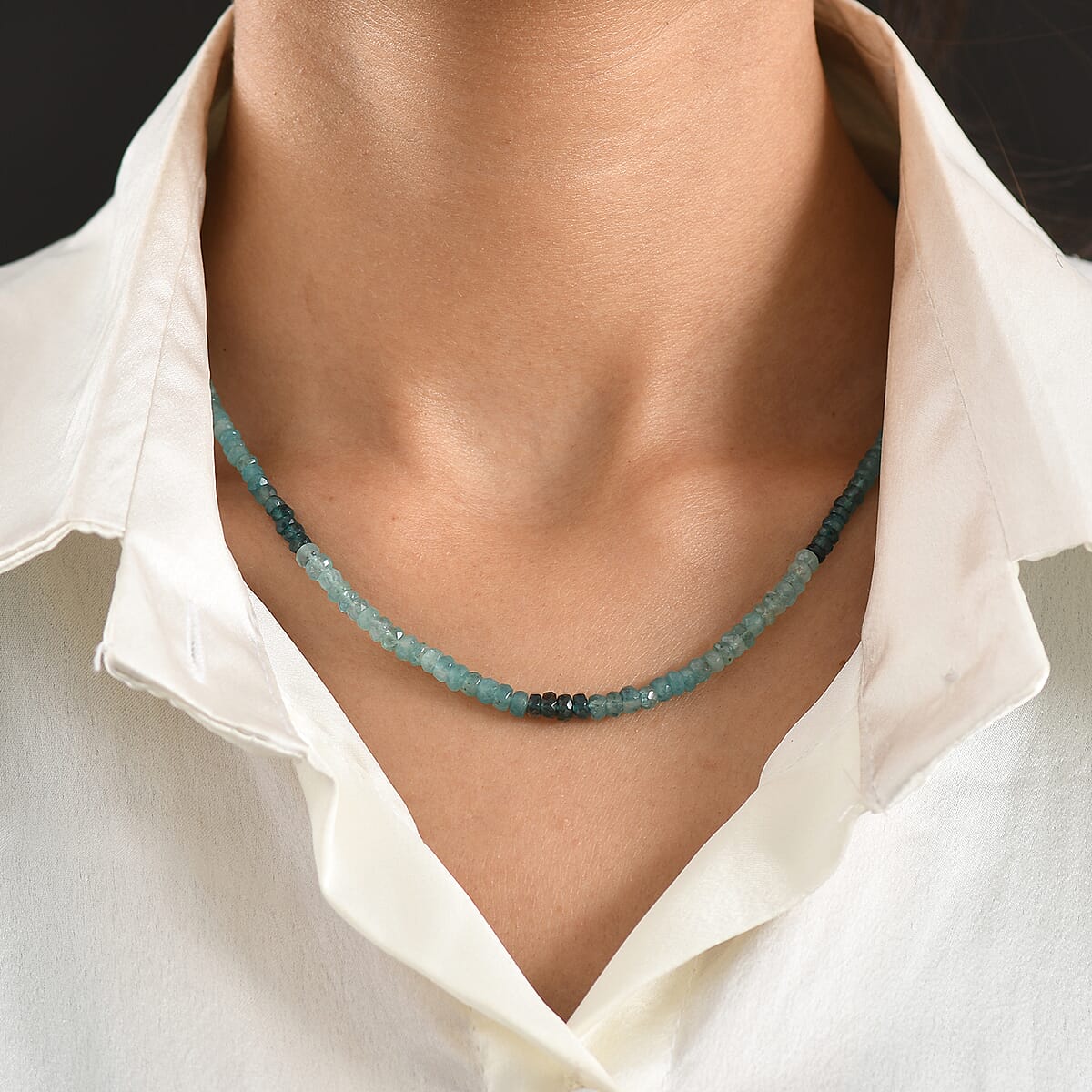 D'Joy AAA Grandidierite 55.00 ctw Beaded Necklace in Rhodium Over Sterling Silver 18-20 Inches image number 2