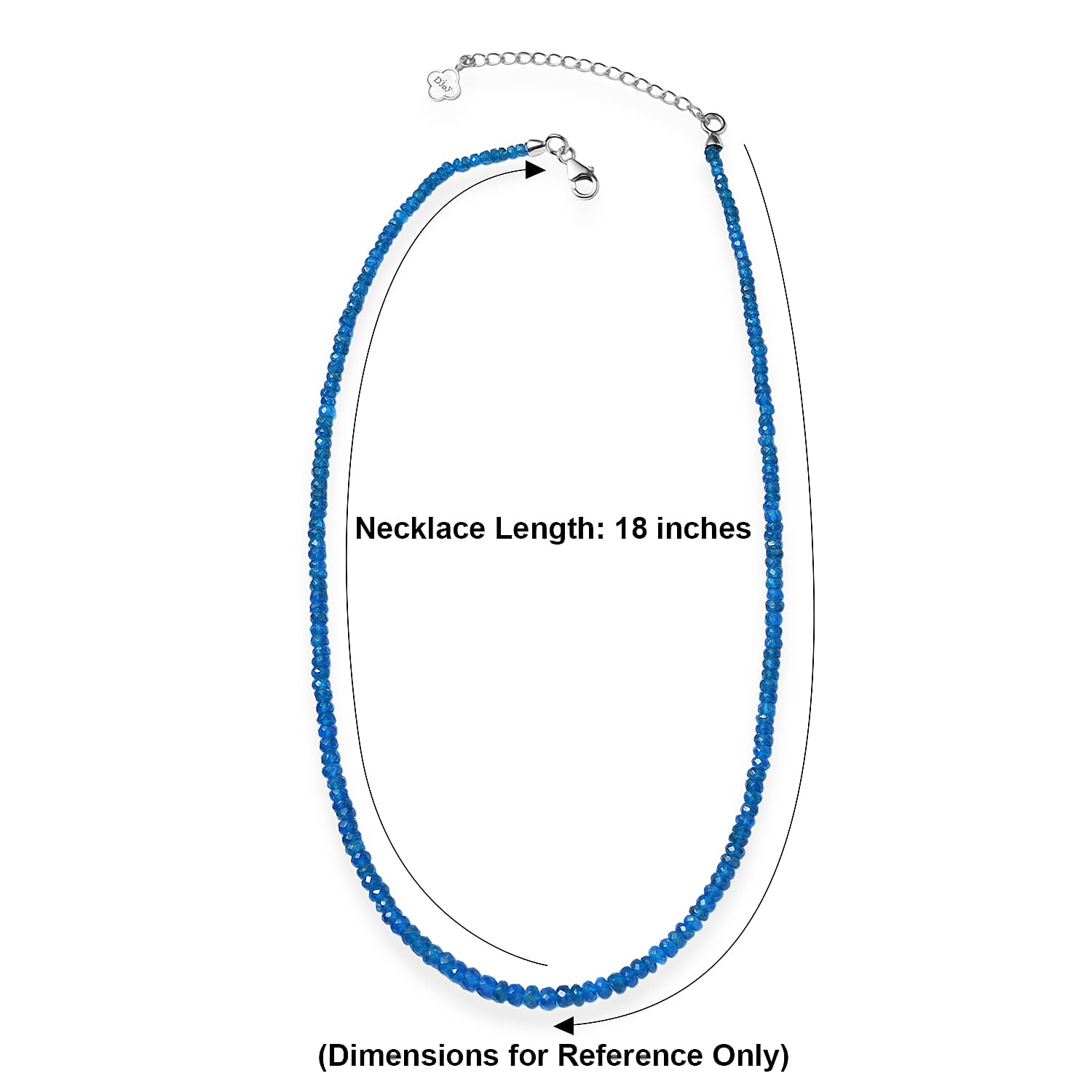 D'Joy AAA Neon Apatite 61.00 ctw Beaded Necklace in Rhodium Over Sterling Silver 18-20 Inches