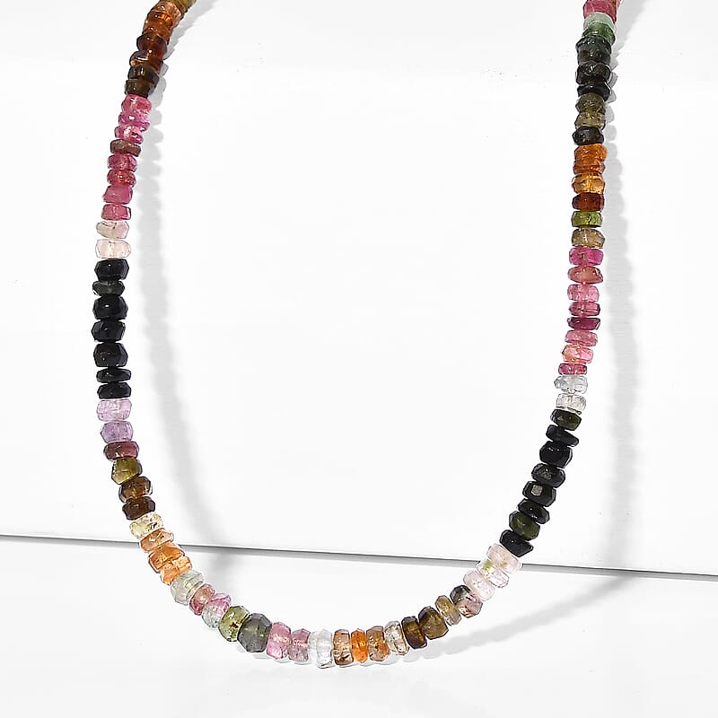D'Joy Premium Multi-Tourmaline 55.00 ctw Beaded Necklace in 18K Vermeil Yellow Gold Over Sterling Silver 18-20 Inches