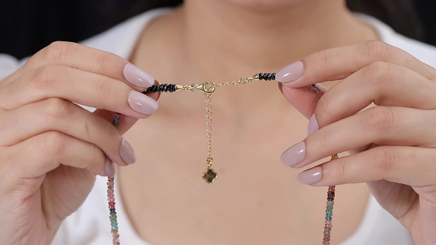 D'Joy Premium Multi-Tourmaline Beaded Necklace (18-20 Inches) in 18K Vermeil YG Over Sterling Silver 55.00 ctw