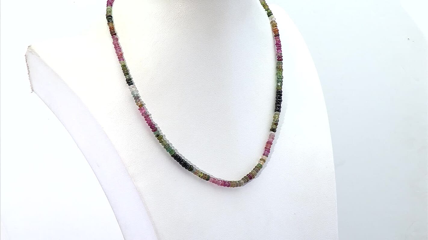 D'Joy Premium Multi-Tourmaline Beaded Necklace (18-20 Inches) in 18K Vermeil YG Over Sterling Silver 55.00 ctw