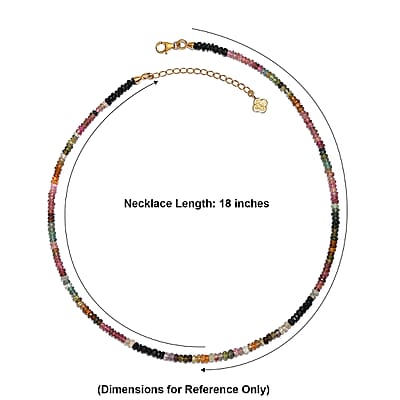 D'Joy Premium Multi-Tourmaline 55.00 ctw Beaded Necklace in 18K Vermeil Yellow Gold Over Sterling Silver 18-20 Inches