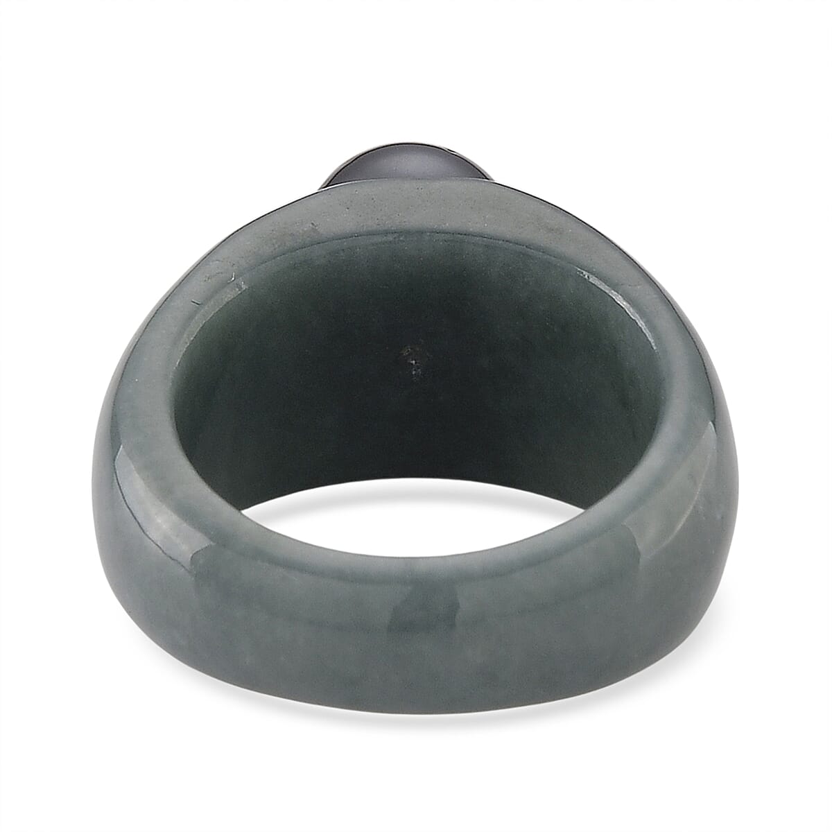 D'Joy Tahitian Pearl and Natural Olmec Jadeite 40.60 ctw Dome Ring in Rhodium Over Sterling Silver (Size 10.0)