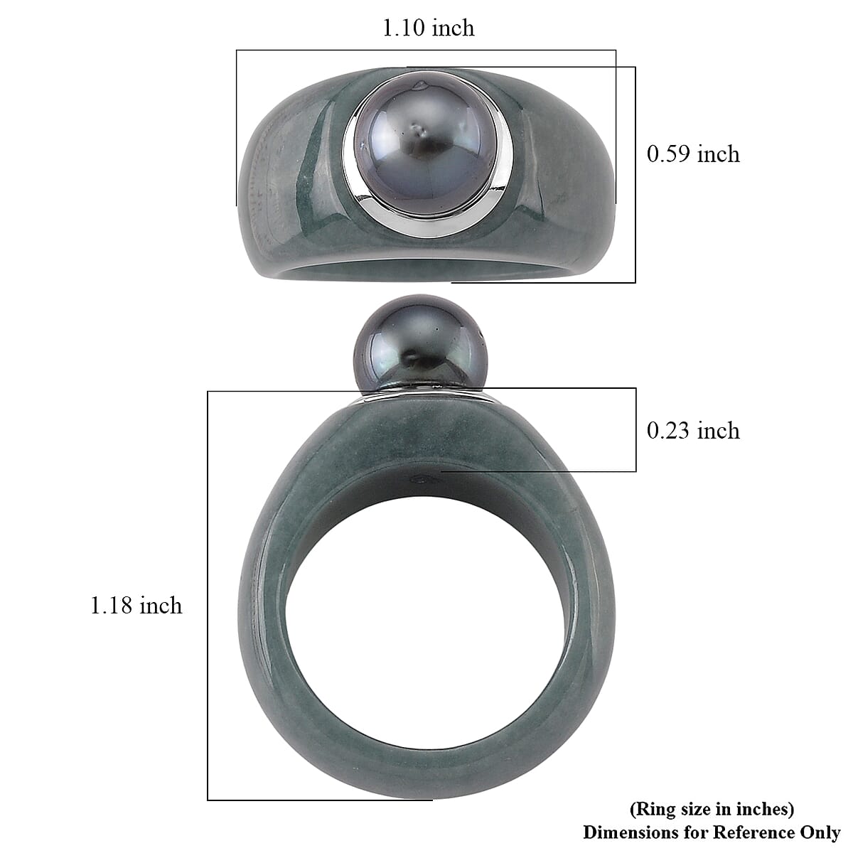 D'Joy Tahitian Pearl and Natural Olmec Jadeite 40.60 ctw Dome Ring in Rhodium Over Sterling Silver (Size 10.0) image number 5