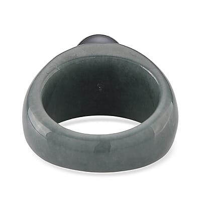 D'Joy Tahitian Pearl and Natural Olmec Jadeite 40.60 ctw Dome Ring in Rhodium Over Sterling Silver (Size 5.0)