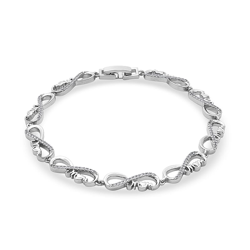 Simulated Diamond Endless Mom Love Bracelet in Silvertone (7-7.5In)