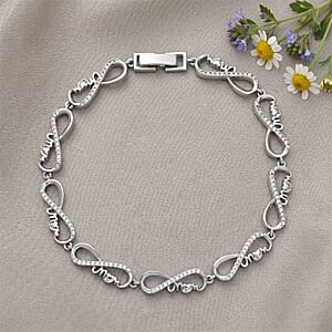 Simulated Diamond Endless Mom Love Bracelet in Silvertone (7-7.5In)