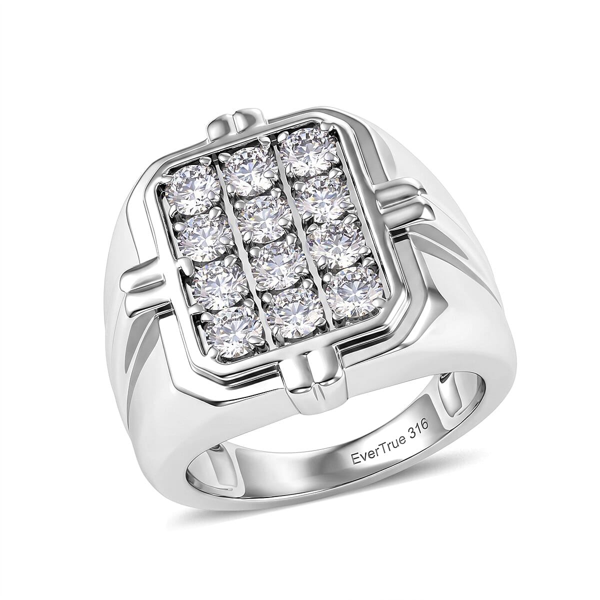 EverTrue Simulated Diamond (Rnd) Men's Ring in Stainless Steel (Size 10.0)