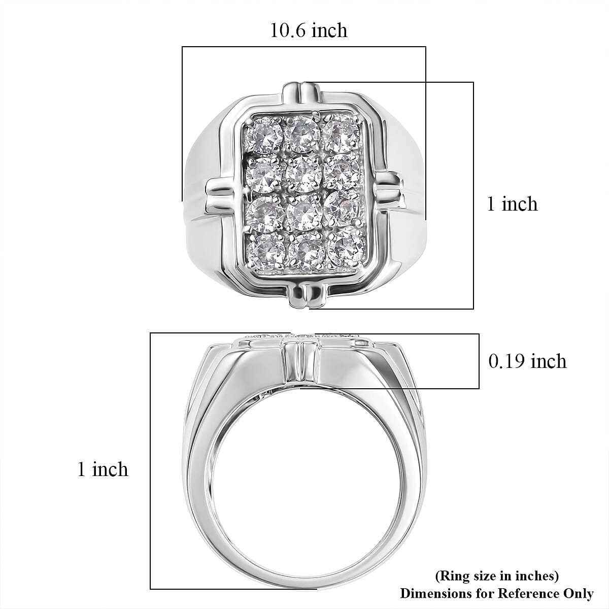 EverTrue Simulated Diamond (Rnd) Men's Ring in Stainless Steel (Size 10.0)