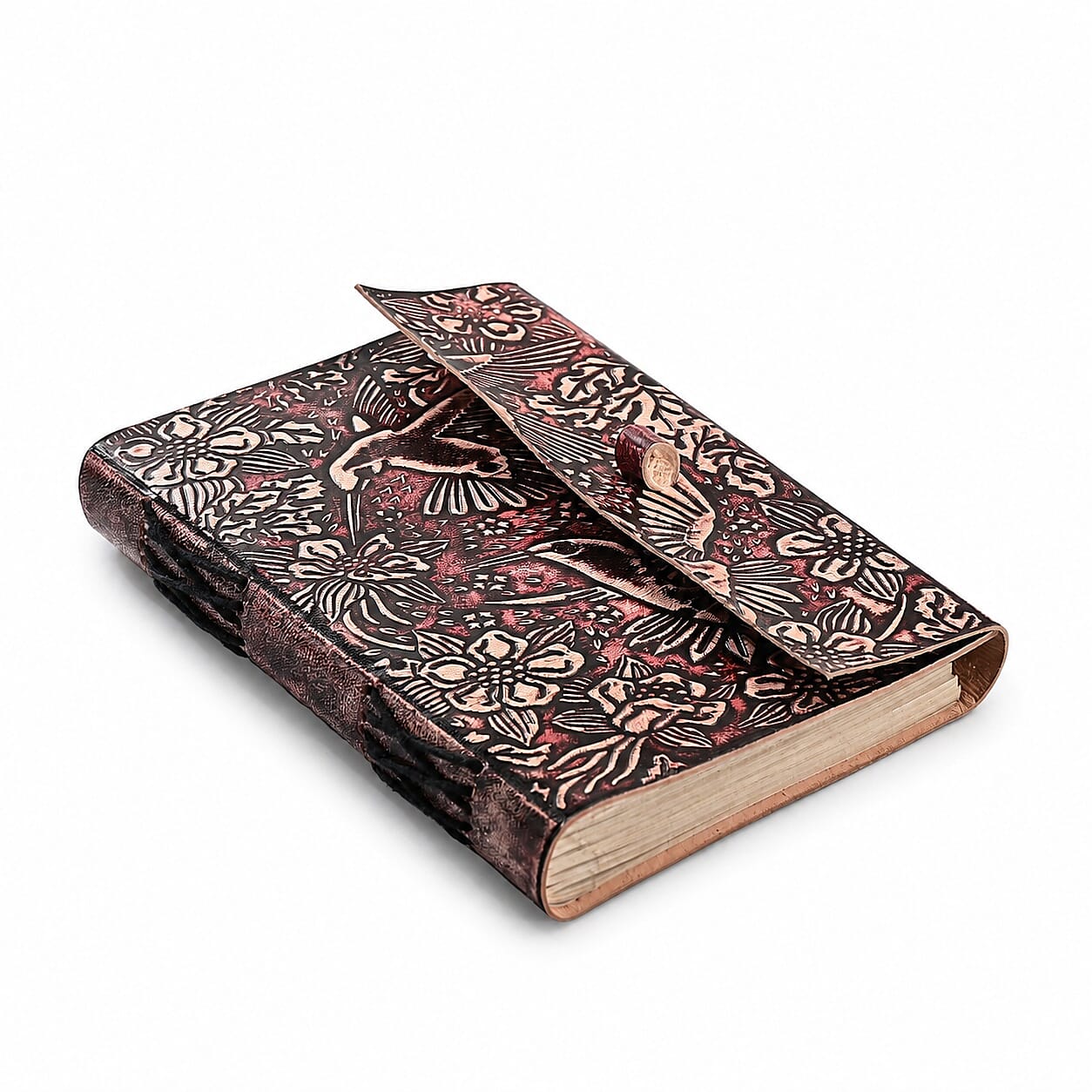 Livmore Brown Handcrafted Leather Hummingbird Embossed Journal with Kadam Wooden Pen (160 pages)