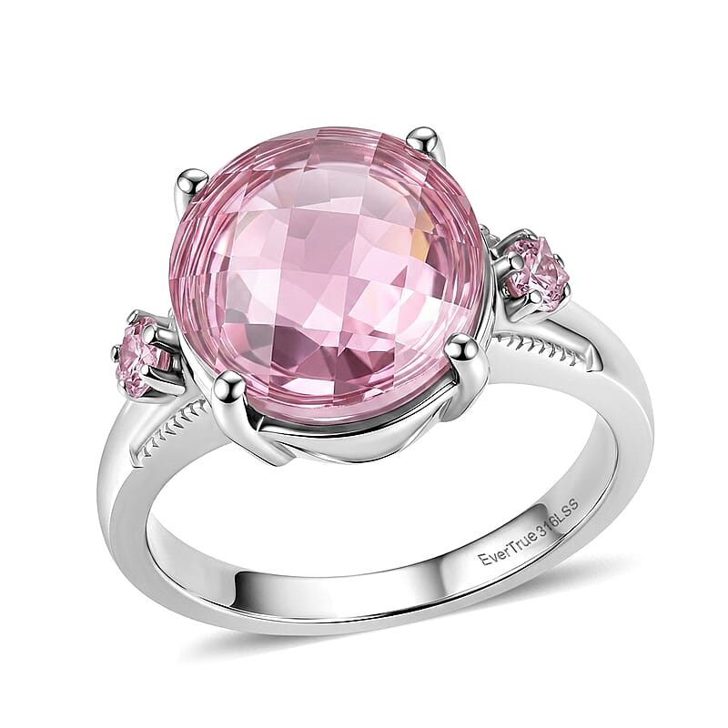 EverTrue Simulated Pink Diamond Ring in Stainless Steel (Size 6.0)