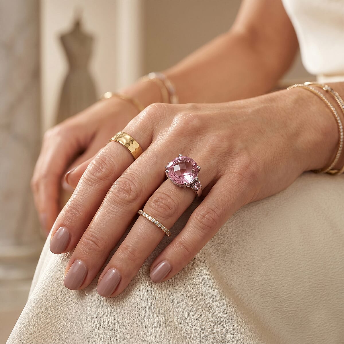 EverTrue Simulated Pink Diamond Ring in Stainless Steel (Size 10.0) 16.90 ctw image number 2
