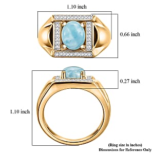 D'Joy AAA Larimar and Moissanite 3.65 ctw Men's Ring in 18K Vermeil Yellow Gold Over Sterling Silver (Size 9.0)