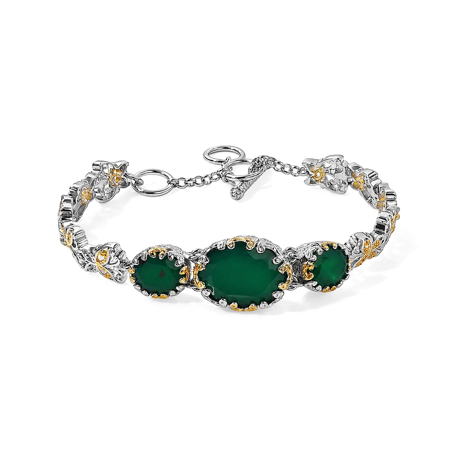 EverTrue Malagasy Labradorite Bracelet in 18K YG Plated and Platinum Bond (6.50-8.0In) 13.10 ctw