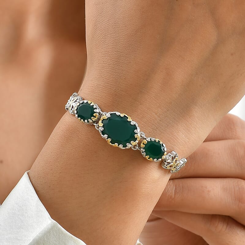 EverTrue Verde Onyx 12.25 ctw Bracelet in 18K YG Plated and Platinum Bond (6.50-8.0In)