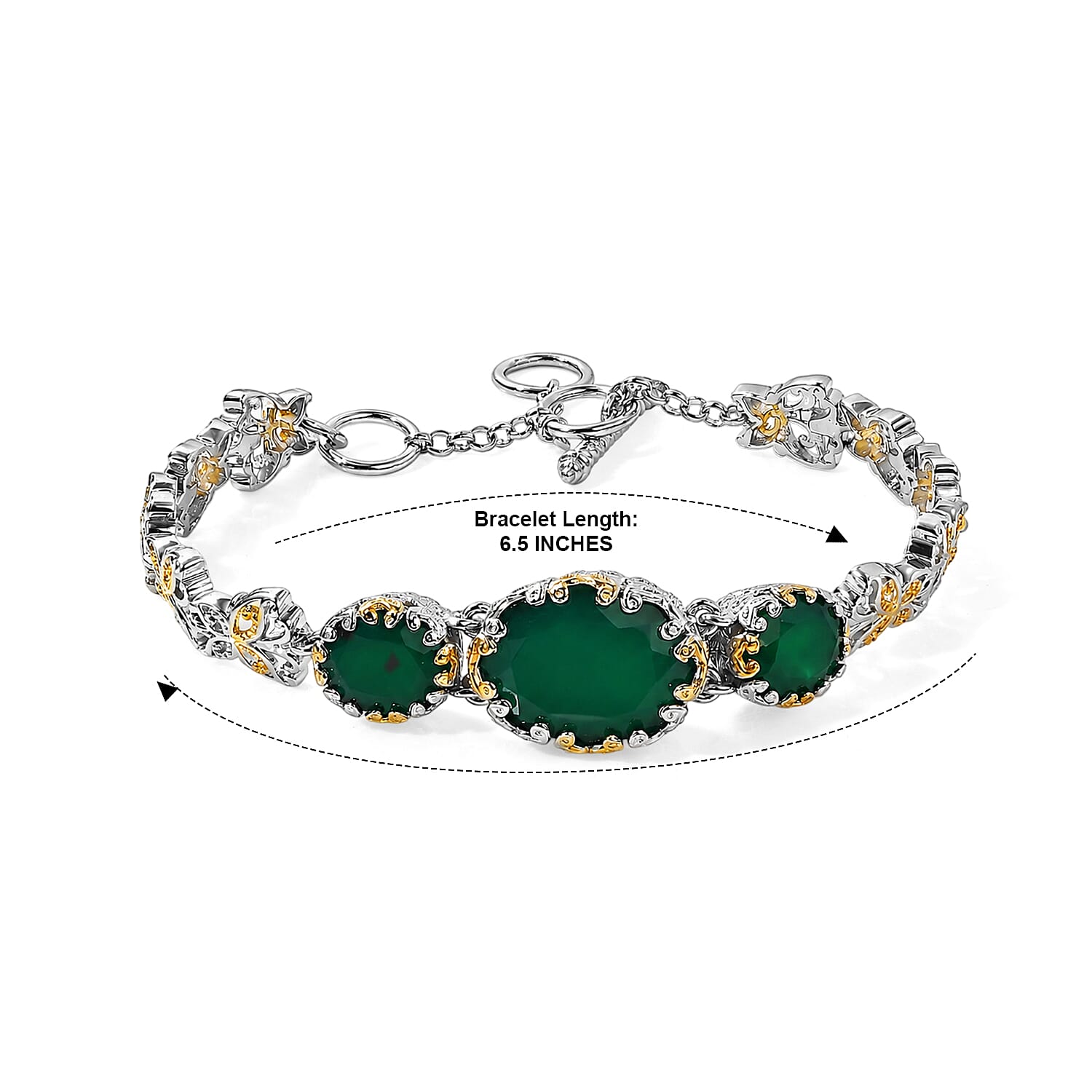 EverTrue Verde Onyx 12.25 ctw Bracelet in 18K YG Plated and Platinum Bond (6.50-8.0In)