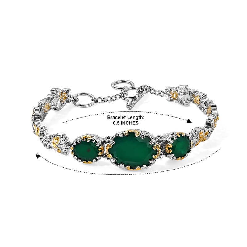 EverTrue Verde Onyx 12.25 ctw Bracelet in 18K YG Plated and Platinum Bond (6.50-8.0In)