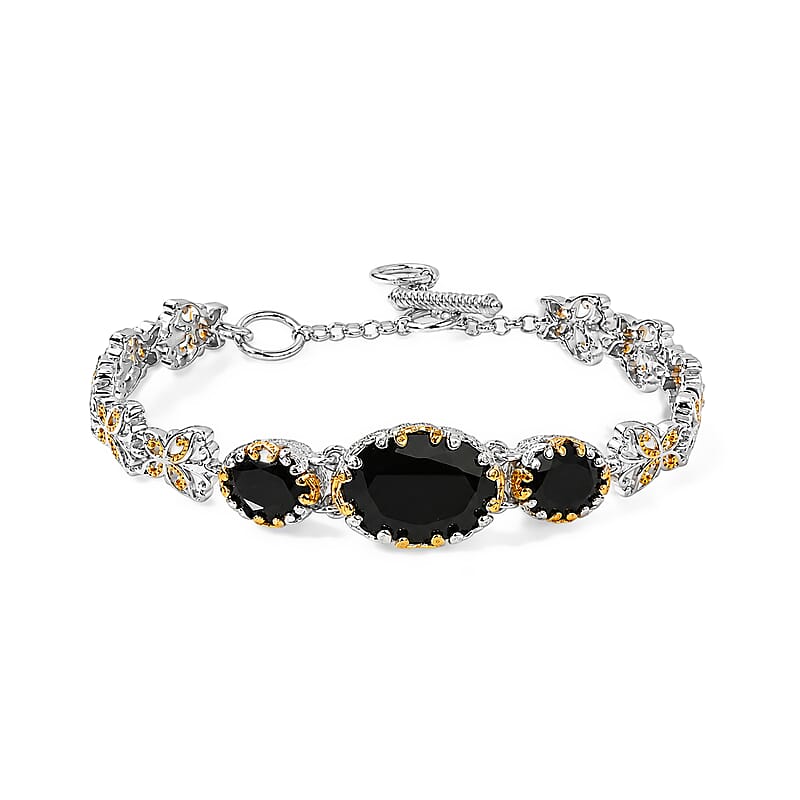 EverTrue Thai Black Spinel 16.25 ctw Bracelet in 18K YG Plated and Platinum Bond (6.50-8.0In)