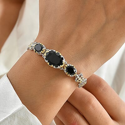 EverTrue Thai Black Spinel 16.25 ctw Bracelet in 18K YG Plated and Platinum Bond (6.50-8.0In)