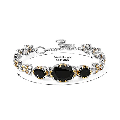 EverTrue Thai Black Spinel 16.25 ctw Bracelet in 18K YG Plated and Platinum Bond (6.50-8.0In)