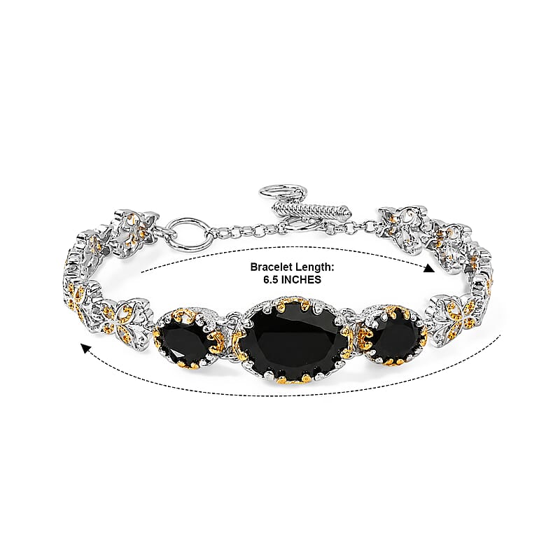 EverTrue Thai Black Spinel 16.25 ctw Bracelet in 18K YG Plated and Platinum Bond (6.50-8.0In)