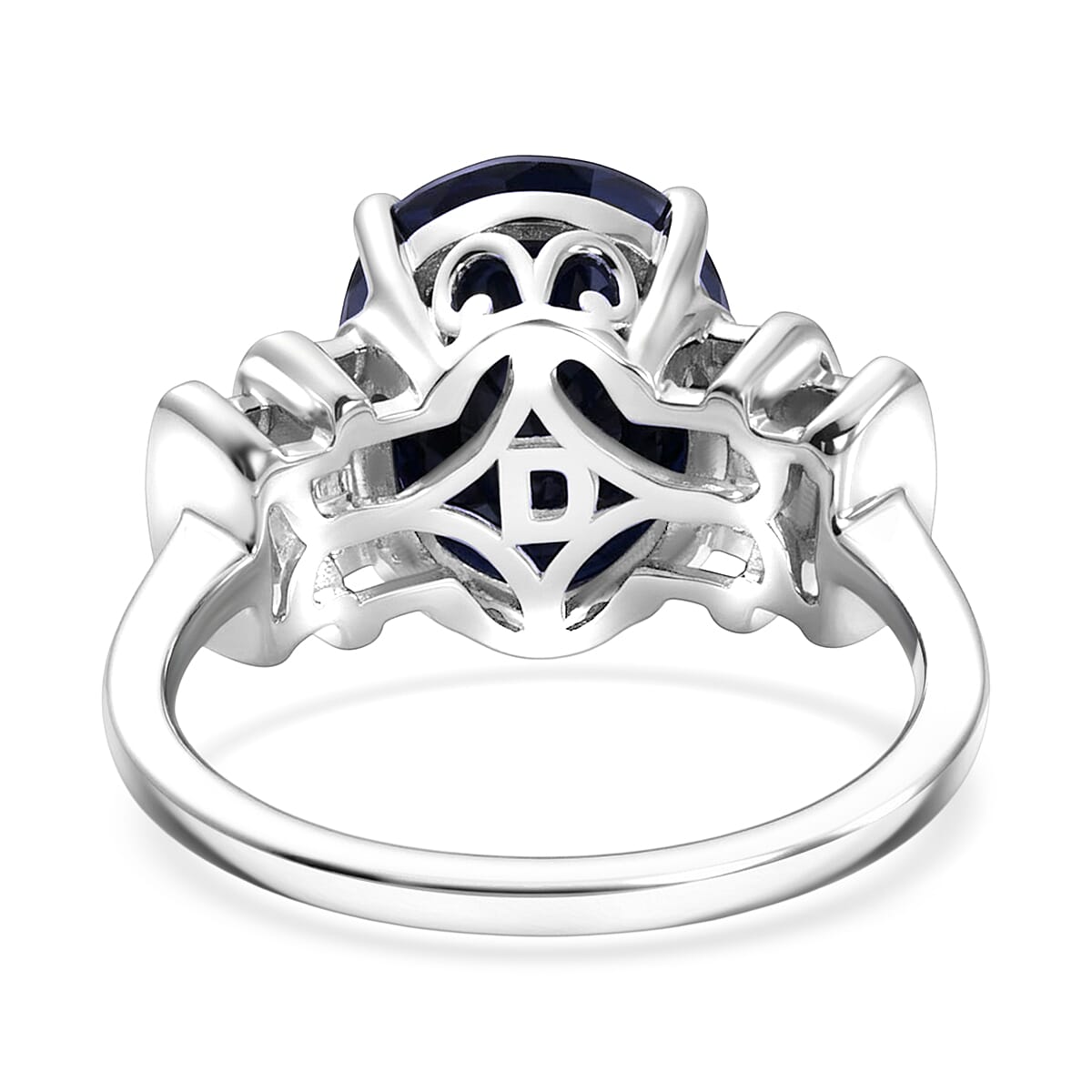 D'Joy Kanchanaburi Blue Sapphire (DF) and Moissanite 6.30 ctw Classic Ring in Rhodium Over Sterling Silver (Size 10.0) image number 4