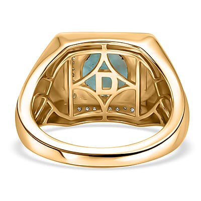 D'Joy AAA Larimar and Moissanite 3.65 ctw Men's Ring in 18K Vermeil Yellow Gold Over Sterling Silver (Size 10.0)