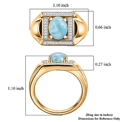 D'Joy AAA Larimar and Moissanite 3.65 ctw Men's Ring in 18K Vermeil Yellow Gold Over Sterling Silver (Size 10.0)